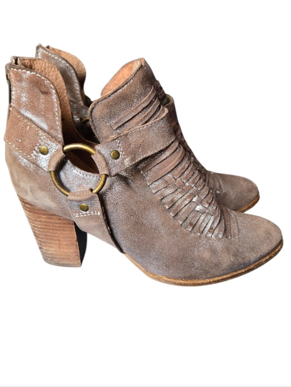 🤎 Seychelles "Impossible" Metallic Pewter Leather Fringe Booties | Size 8.5 | B - Picture 6 of 12